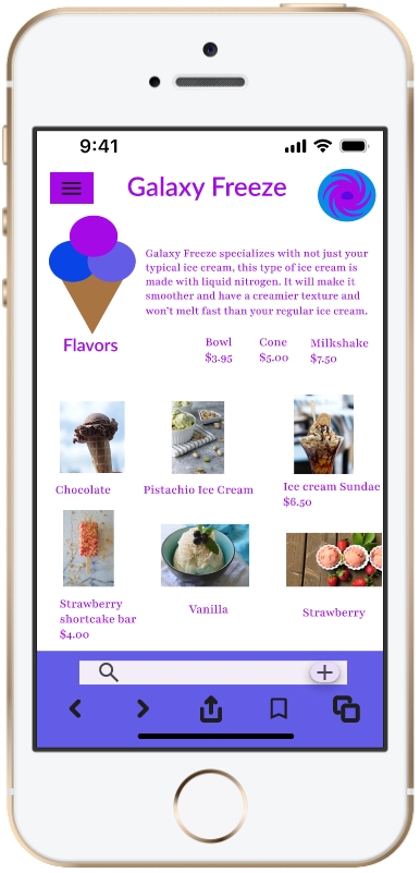 Ice Cream menu
